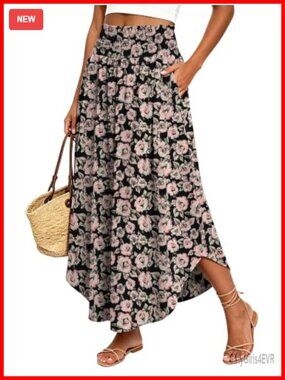 Women's Maxi Skirt High Waisted Flowy A Line Pleated Beach Long Skirt with
